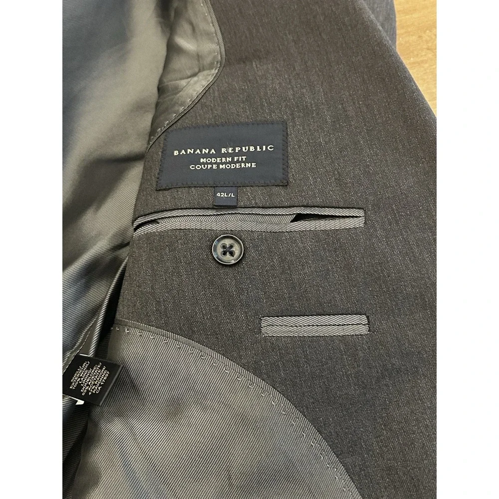 Banana Republic Lanificio Fabric Gray Blazer Sport Coat Mens 42L Wool Modern Fit